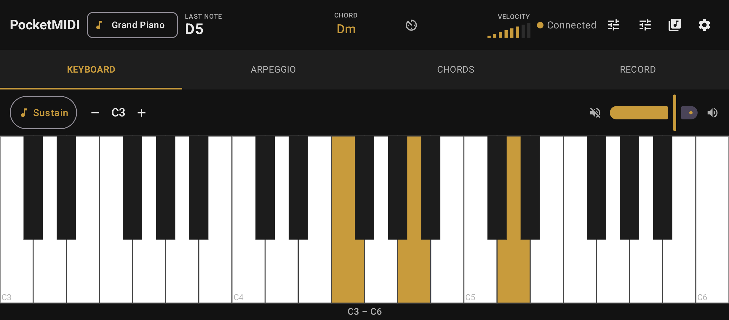 Playing note chords on the on-screen keyboard