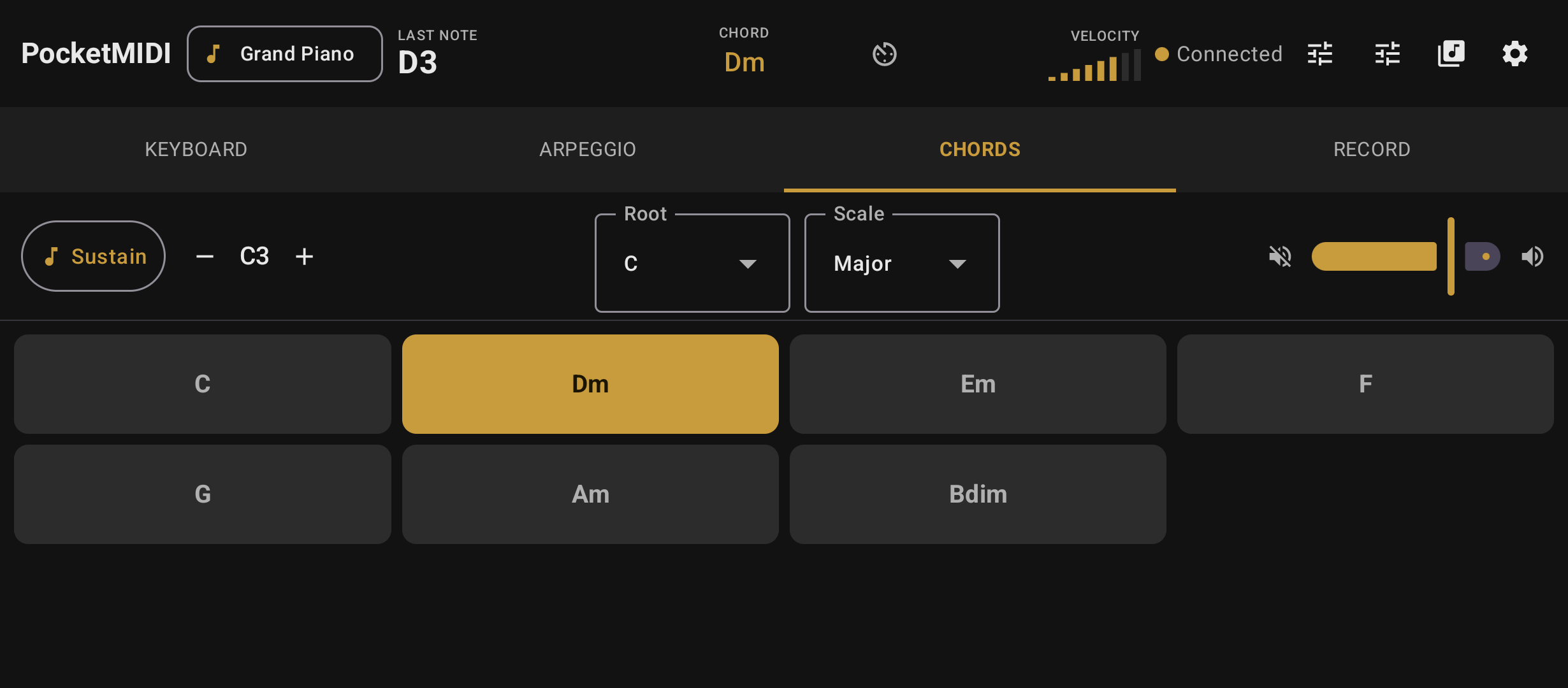 Scale selector and diatonic chord pad